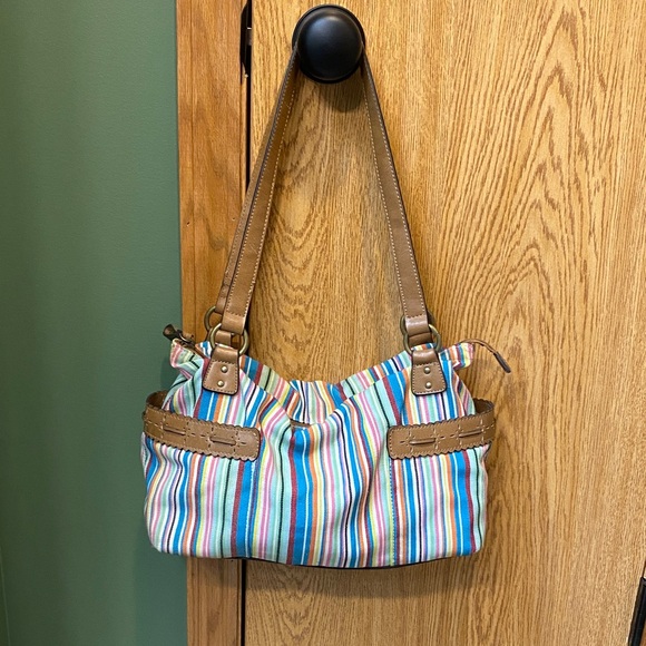 Relic Handbags - Relic Multicolor Striped Shoulder Bag with Tan Straps